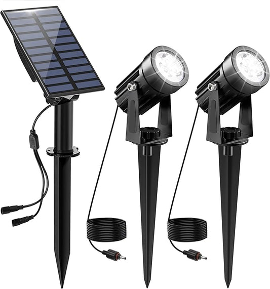 Solar Spot Lights Outdoor, 2-in-1 Solar Landscape Spotlights IP65 Waterproof 9.8ft Cable,Auto On/Off Outdoor Wall Lights for Garden Yard Driveway Porch Walkway Pool(6000K White)
