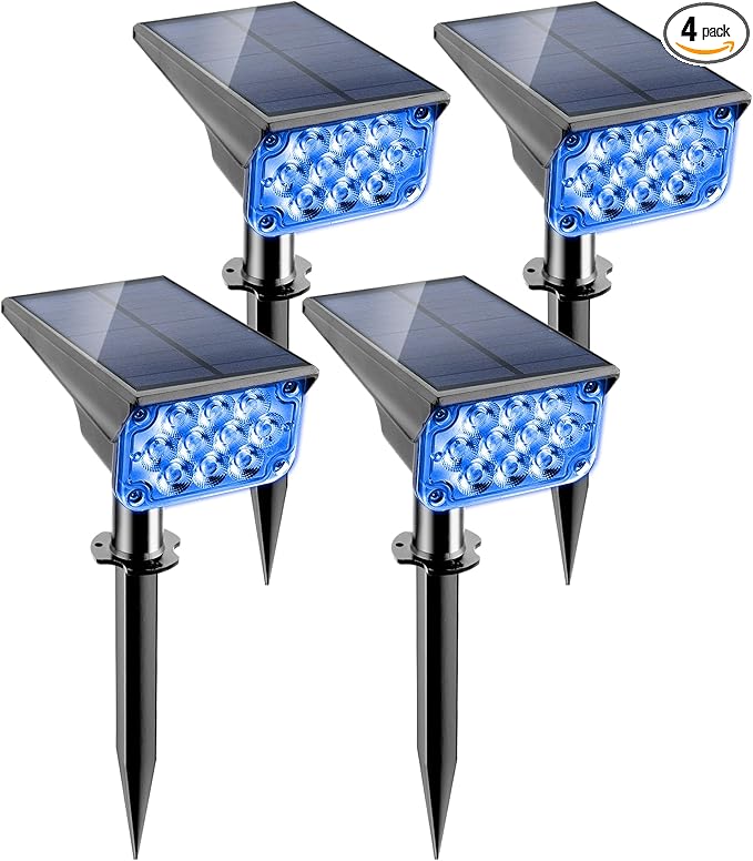 Solar Spot Lights Outdoor, Blue Solar Spotlights Landscape Lights with IP65 Waterproof 20 LEDs for Garden Path Yard Holiday Decoration 4 Pack