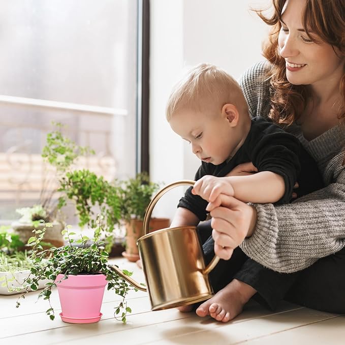 6 inch Small Plastic Nursery Pots, Seedling Pots, 16 Pack Plant Pots for Indoor Outdoor Plants, Flower Pots with Drainage Holes and Saucers, Decorative Planters for House Plants, Colorful