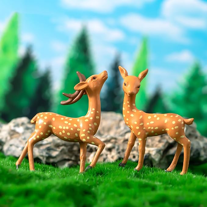 Exasinine 12 Pcs Mothers Love Deer Figurines Forest Animal Figurines Woodland Animals Creatures Figurines Miniature Deer for Crafts Fairy Garden Supplies Cake Toppers