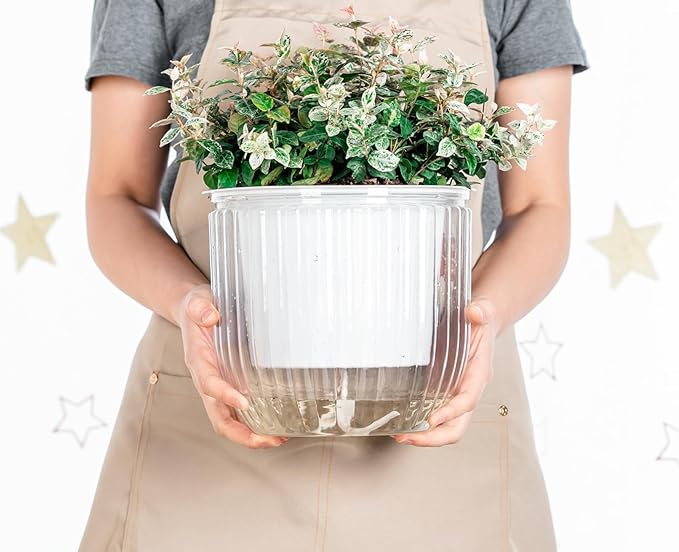 Melphoe Self Watering Hanging Planters for Indoor Plants, 1 Pack 8.3 Inch Outdoor Hanging Plant Pot Basket, 2 Kinds of Hangers Macrame 35.5’’ & Metal Chain 19.6’’ for Garden Home Decor