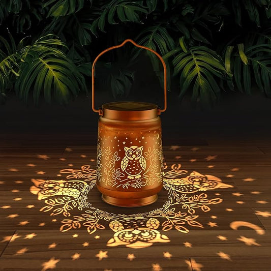 Outdoor Solar Lanterns Waterproof - Metal Hanging Lights Outdoor Decorative, Solar Powered Lamp for Patio Yard Garden Decor, Birthday Gifts for Women (1 Pack, Owl Shape)