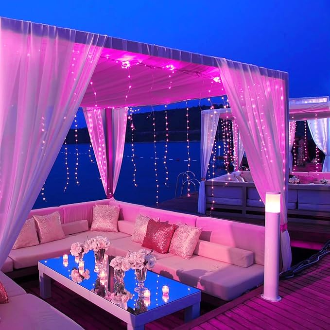 JMEXSUSS 2 Pack Solar Fairy Lights, 33ft 100 LED Pink Outdoor Waterproof, 8 Modes String Lights for Outside Garden Patio Party Decorations