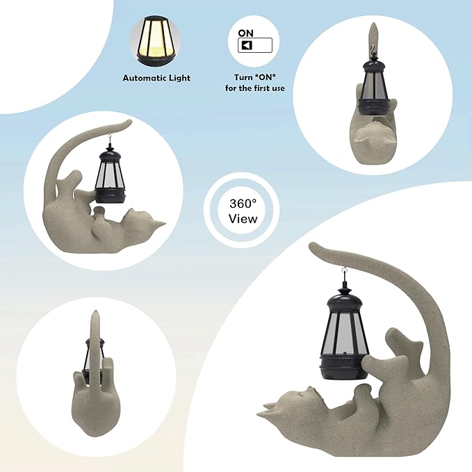 Solar Cat Garden Statue 10 Inch Porch Patio Decor for Outside Yard Decoration Outdoor Unique Housewarming Gardening Birthday Gifts for Cat Lovers Women Grandma