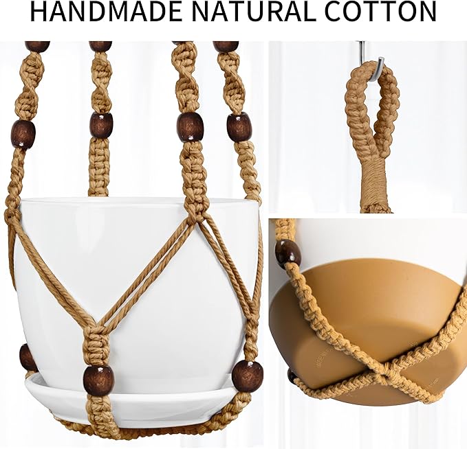3 Pack Macrame Plant Hanger - 35"/29"/23" Different Sizes, Hanging Planter Basket Flower Pot Holder for Indoor Outdoor, Boho Home Decor, Brown (POTS NOT Included)