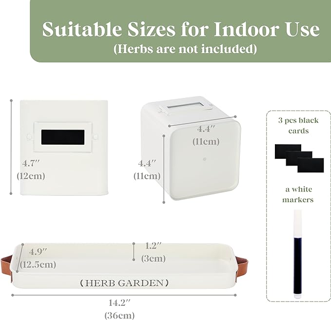 PERFNIQUE Indoor Herb Garden, Herb Garden Planter Set with Tray, Farmhouse Indoor Plant Pots, Windowsill Herb Garden with Drainage(Planter only) for Indoor/Outdoor, Window Pots(White)