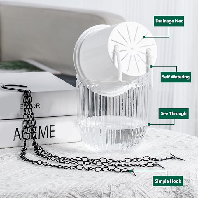 4.5 Inch 2 Pcs Self Watering Hanging Planter Indoor Plant Pots Drainage Holes, Outdoor Small Hanging Planters Flower Pot Basket, Visible Water Level, Plant Hanger Home Decor, Gardening