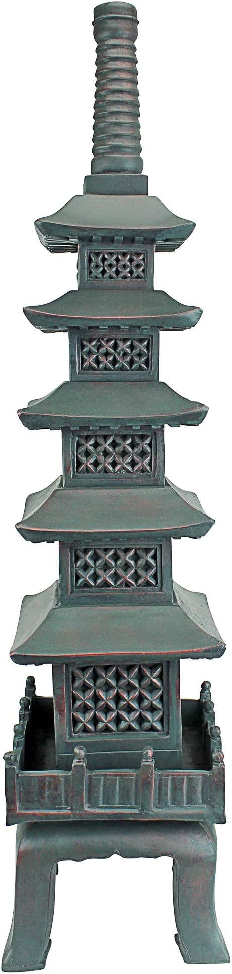 Design Toscano Nara Temple Pagoda Asian Decor Garden Statue, Large 28 Inch Tall, Cast Stone Resin, Verdigris Green Bronze Finish
