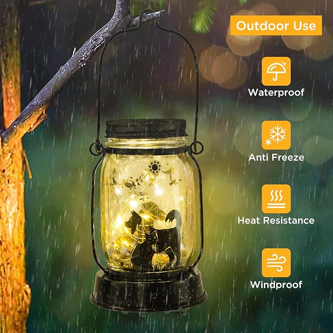 Kyoryuger Solar Cat Dog Outdoor Lantern Garden Decor, Gifts for Women Mom Gradma Birthday Gifts, Cat Mom Gift, Dog Lover Gifts, Lawn Ornaments Home Decoration Outside for Yard, Patio,Backyard,Porch