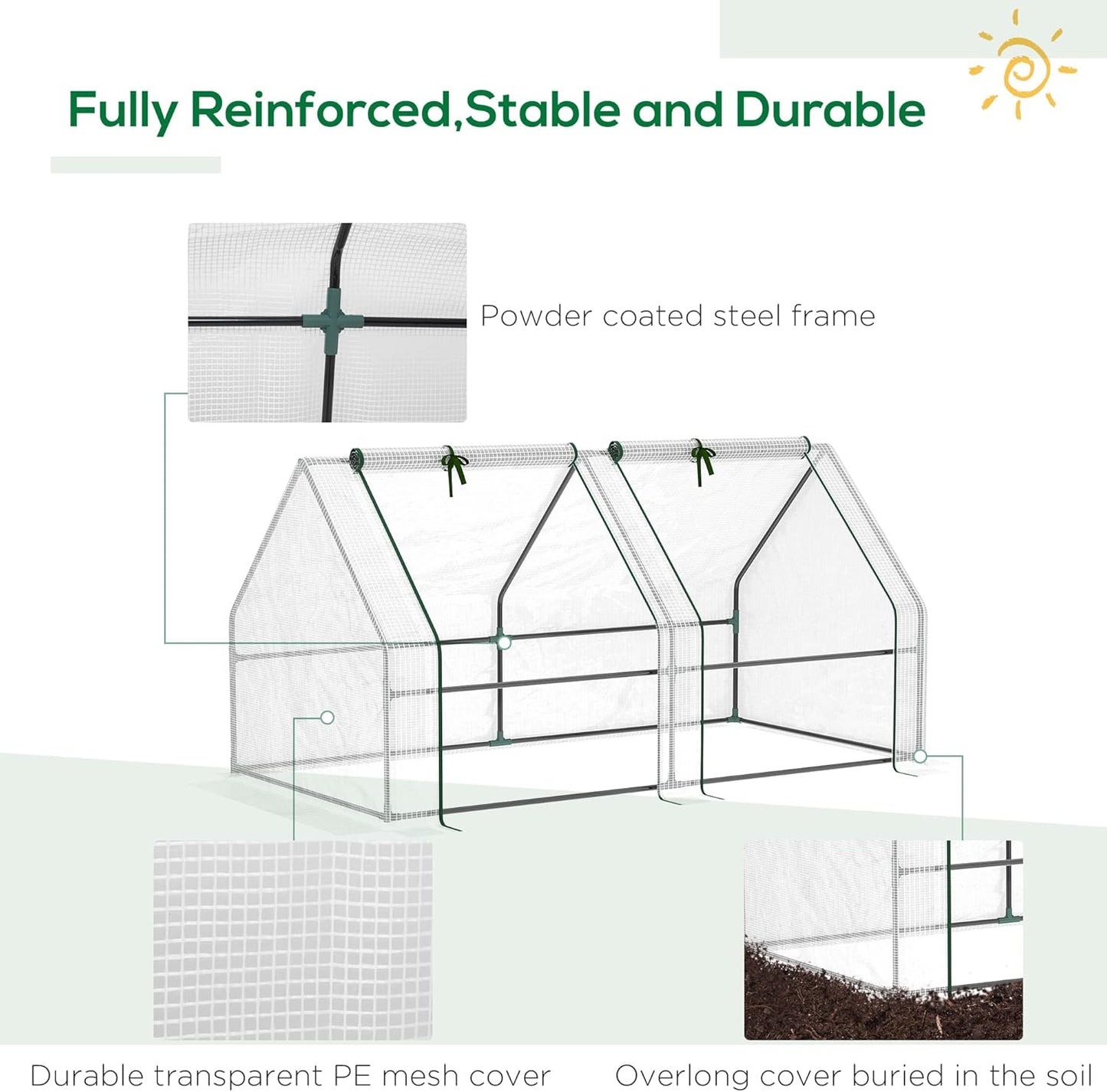 Outsunny 6' x 3' x 3' Mini Greenhouse with Zippered Doors & Roll-up Windows, Portable Plant Hot House with Durable PE Cover, Water Resistant, UV Protected for Outdoor Flowers, Vegetables, White