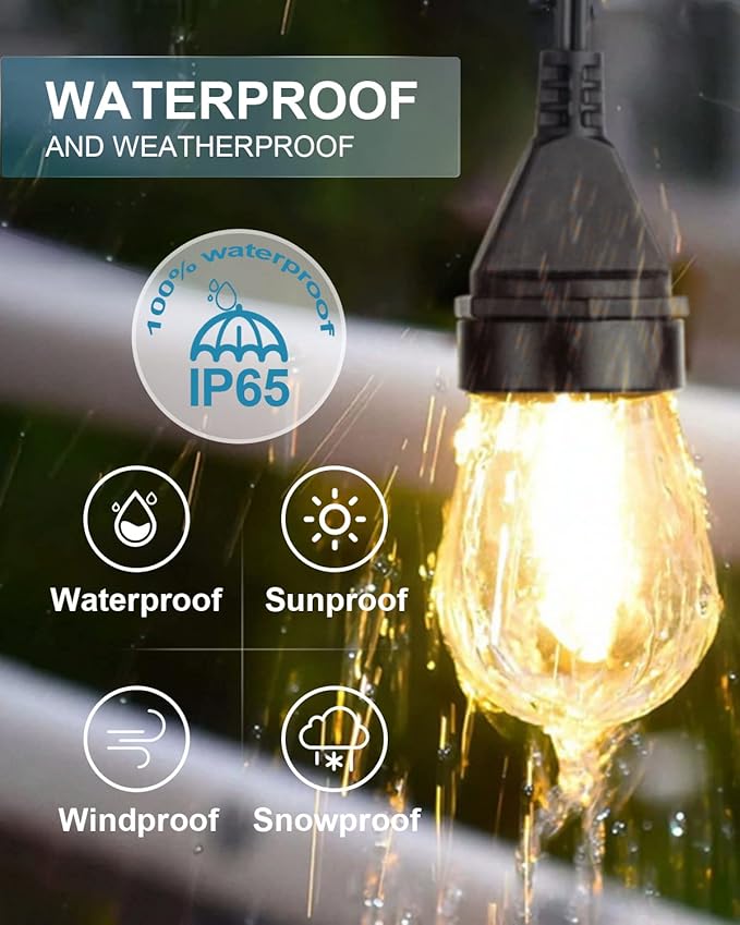 Lightdot 100FT Outdoor Led Patio Lights, ETL Listed Led String Lights with Shatterproof Edison Vitage Bulbs, Commercial Grade Hanging Light for Patio Cafe Bistro Backyard