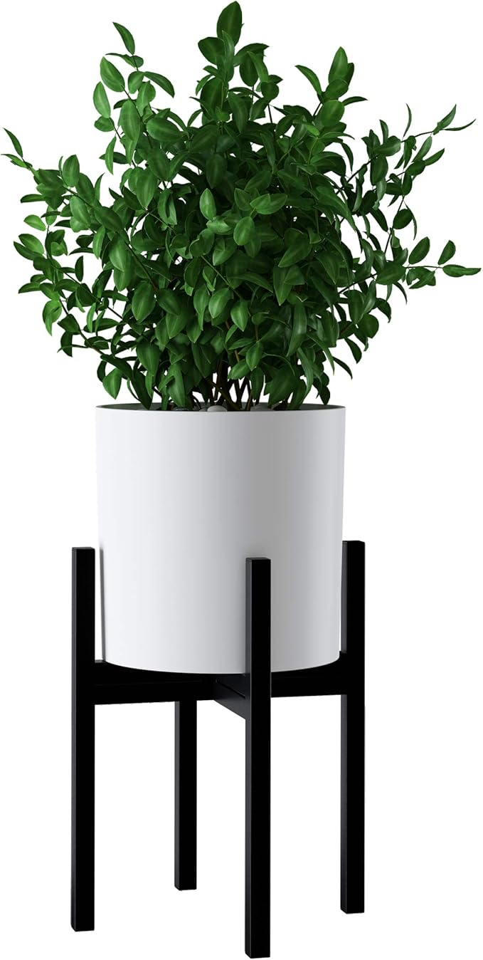 FaithLand Plant Pot 10 inch - Perfectly Fits Mid-Century Modern Plant Stand - Drainage Plug and Drainage Mesh Screen - Matte White Planter Pot - Upgraded
