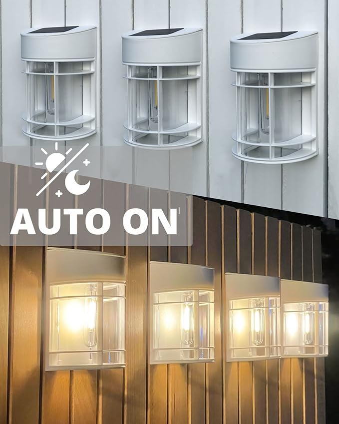 Solar Fence Lights, 8 Pack Deck Light Solar Powered, Waterproof Solar Outdoor Lights Decorative for Garden Backyard Fence Post Patio, White