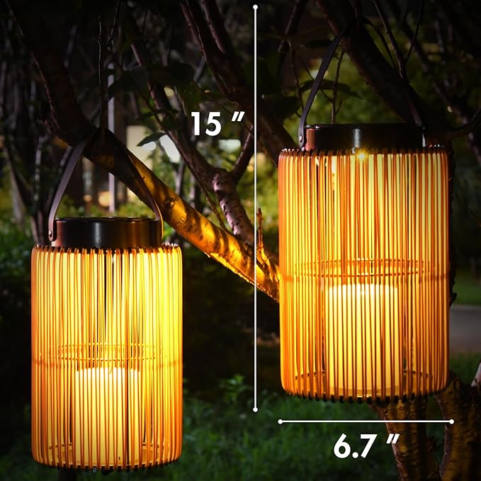2 Pack Solar Lanterns for Outdoor Waterproof, ZBLUXBZ Outdoor Table Lamp for Outside Hanging Solar Lights, LED Garden Cordless Lights Perfect for Patio and Pathway Lighting (11-inch Height, Yellow)
