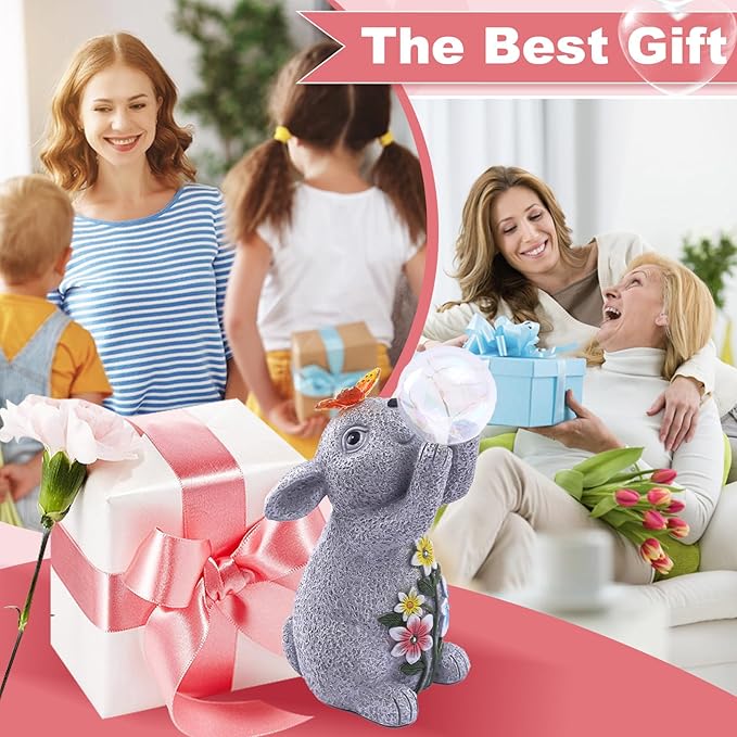 Solar Rabbit Outdoor Garden Statues: Outside Decor with Lights Clearance for Yard Art Lawn Ornaments Porch Patio Balcony Home House - Birthday Gifts for Grandma Mom Women