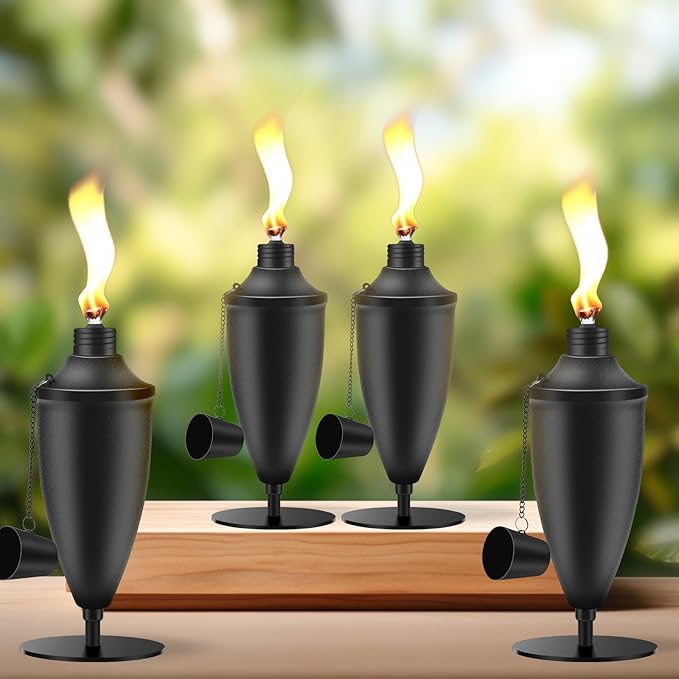 4 Pack Metal Tabletop Torches,22 oz Citronella Torches for Outside, Refillable Outdoor Flame Torch Light, Comes with Wicks and Covers, Ideal for Parties, Landscape, Garden Decor, DIY