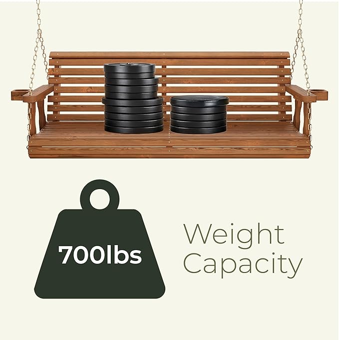 Amish Casual 6 Foot Roll Back Porch Swing with Cup Holders in Unfinished - Amish Made in The USA from Treated Pine Heavy Duty 700 Lb. Weight Capacity