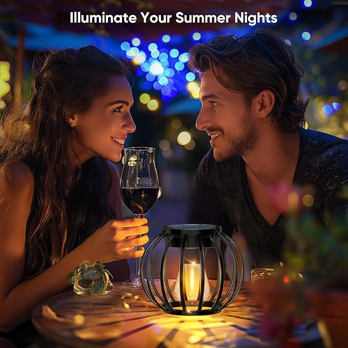 Solar Lanterns Outdoor Waterproof: 2 Pack Solar- Powered Metal Hanging Lights for Patio Garden Porch Yard - Weatherproof Auto On/Off Bright LED Decorations - Gardening Gifts for Women Mom