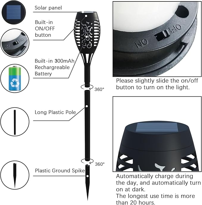 8 Pack Solar Torch Lights Outdoor Waterproof - Purple Flickering Flame, Outdoor Solar Garden Lights for Yard, Tiki Torches for Outside Patio Pathway Decorations