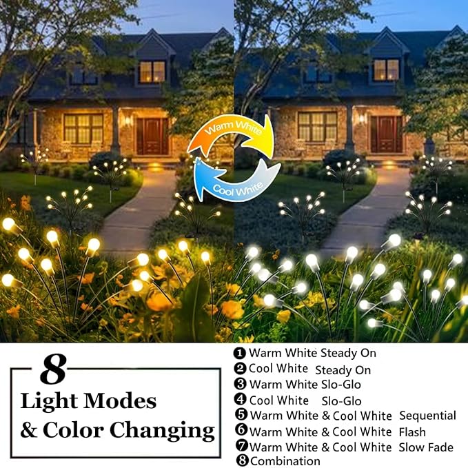6-Pack Solar Garden Lights, 48 LED Solar Lights Outdoor for Garden Decor, Waterproof Firefly Light Outdoor (Sway by Wind), Swaying Light for Yard Patio Landscape Decorations (Warm White & Cool White)