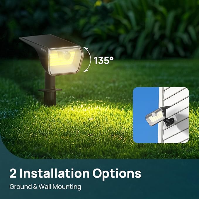 Linkind Solar Lights Outdoor Waterproof IP67, 3000K/6500K Solar Motion Sensor Lights with 6 Modes, 60 LEDs Solar Powered Spot Lights Outside Landscape Lighting for Garden Yard Pathway, 4 Pack