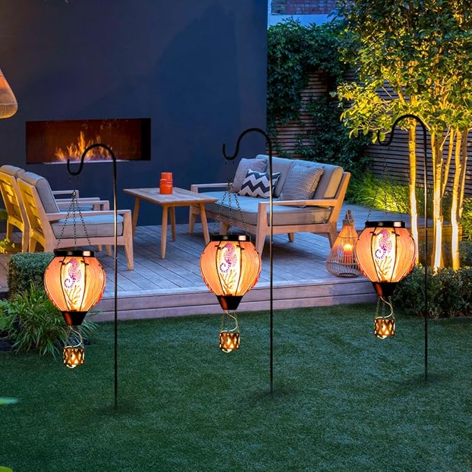 Seahorse Solar Hot Air Balloon Lantern with Flame Flickering Light,Glass Hot Air Balloon Solar Lanterns Outdoor Waterproof Hanging Outdoor Lights for Yard,Patio,Porch Garden Gift for Women