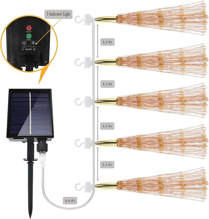 5 Pcs 1000LED Solar Starburst Sphere Lights,Firework Lights Remote Control Timer 8 Modes Dimmable Waterproof Hanging Fairy Lights, Sparkly Lights for Patio Garden Tent Outdoor(Warm White)