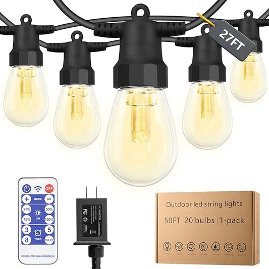 LED Outdoor String Lights 27FT,Patio lLights with 10 Dimmable Bulbs,IP66 Waterproof Shatterproof, with Remote Control,2700k Outside Hanging Lights for Backyard Porch Garden Decoration