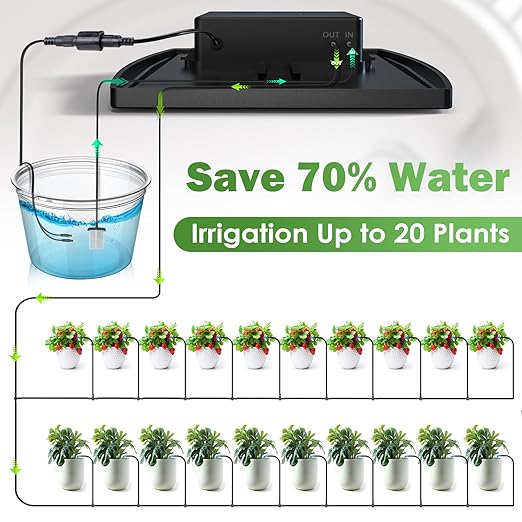 IPOW Upgrade 12 Timer Modes Supports 30 Pots 100% Anti-Siphoning Solar Irrigation System Automatic Watering System for Balcony, Indoor & Outdoor Plants, Garden, and Potted Plants