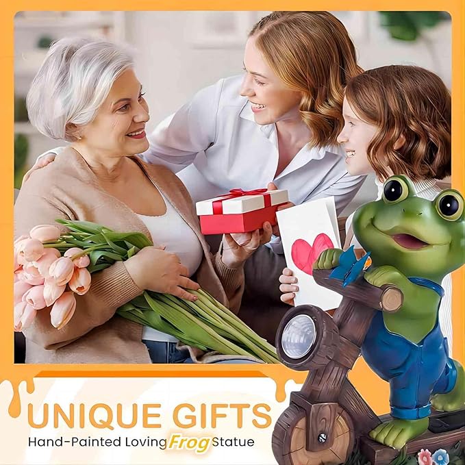 Solar Garden Frog, Outdoor Garden Decor, Animal Garden Statue, Fairy Garden Accessories,Patio,Yard,Balcony Decorations, Lawn Ornament, Housewarming, Birthday,Mothers Day Mom Gifts.