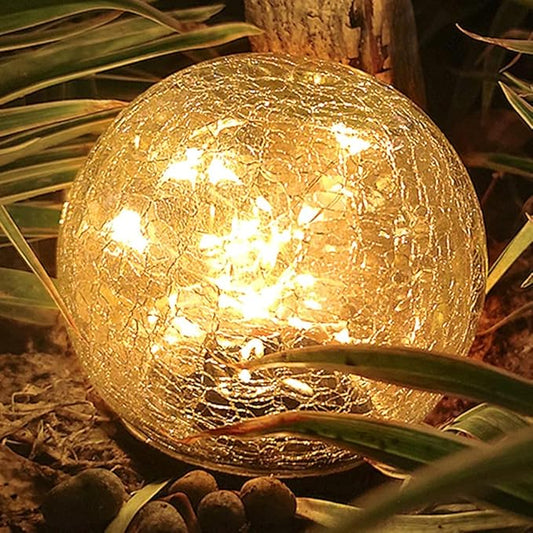 TOMEX Solar Garden Lights, Cracked Glass Ball Waterproof Warm White LED for Outdoor Decor Decorations Pathway Patio Yard Lawn, 1Pack (4.7")