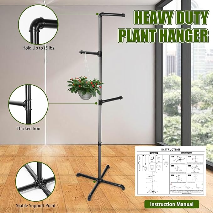 Hanging Plant Stand,Plant Hanger Indoor,Corner Hanging Plant Stand, Black Metal Hanging Plant Holder for Indoor Plants,Hanging Planter for Bedroom Living Room Garden Balcony