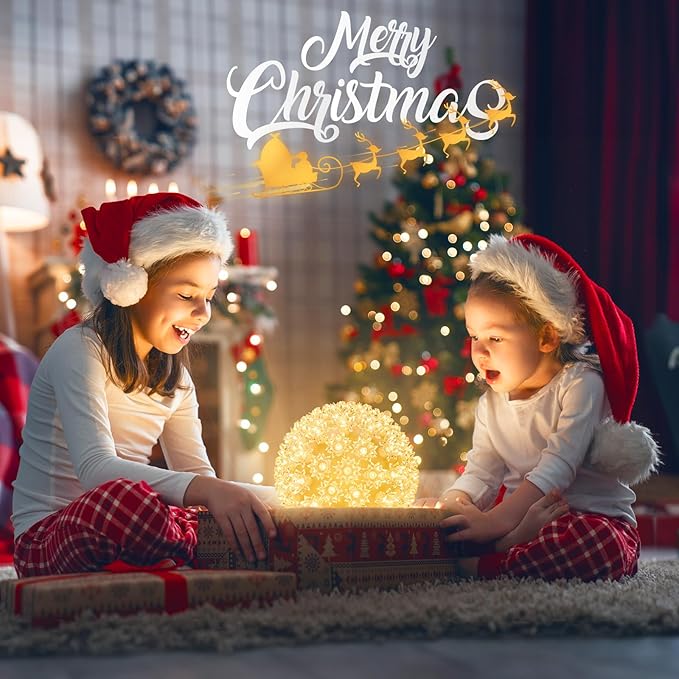 Christmas Hanging Starlight Sphere Light, 7.5” 100 Replaceable LED Bulbs with Add-On Plug, LED Sphere Lights for Trees Party Wedding Patio Indoor Outdoor Decorations, Warm White