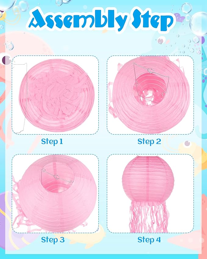 18 Pcs Jellyfish Paper Lanterns Mermaid Birthday Decorations Hanging Lantern Lamps for Ocean Theme Decor Under The Sea Party Supplies