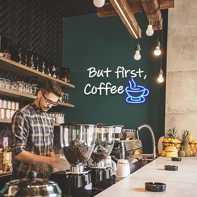 But First Coffee Neon Sign for Coffee Bar Pub Decor,Wall Art Decoration For Restaurant Living room,Led Light of Cafe,USB Power Supply With Metal Chain.