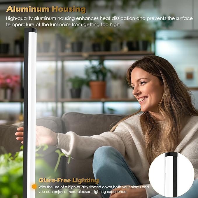 GLOWRIUM Standing Grow Light with Auto-Timer, 10W Hanging and Vertical Grow Lights for Indoor Plants,3 Light Modes,67 LEDs,Full Spectrum Plant Lights for Wide Area Coverage in Indoor Plants (15 in)