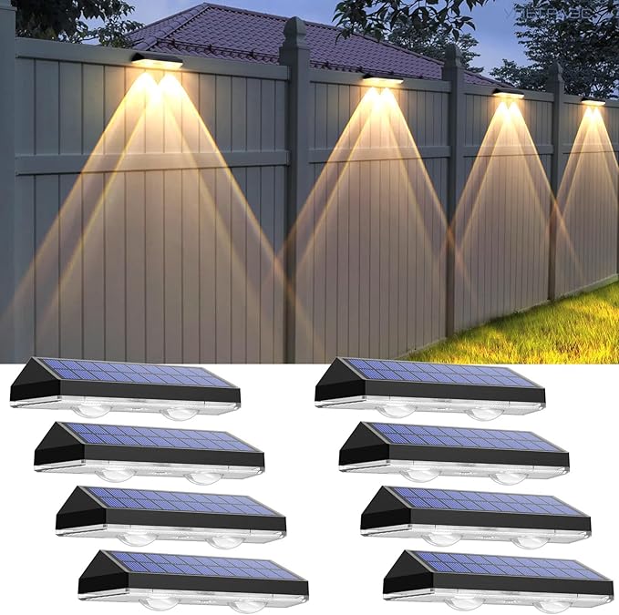 Solar Fence Lights Outdoor - 2700/4000/6000K 3 Mode, IP65 Waterproof Fence Solar Lights Outdoor, Fence Light Solar Powered for Outside, Backyard/Railing/Step/Patio/Stair Railings and Wall (8 pack)