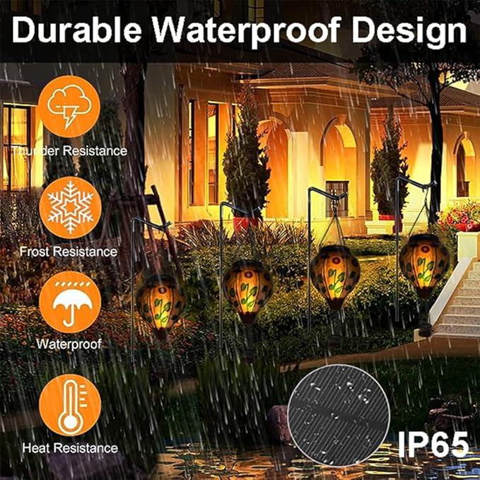 Hot Air Balloon Solar Lantern with Flickering Flame, Glass Hanging Garden Lights Outdoor Waterproof for Tree Yard Patio Mother's Day Gift, 18" H Sunflower