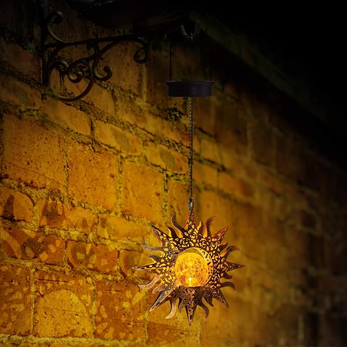 Solar Lights Outdoor Garden Decor Hanging Lanterns Decoration Metal Sunflower Gifts Waterproof for Yard Clearance Front Porch Lawn Driveway Patio Backyard Pathway Gardening Gift