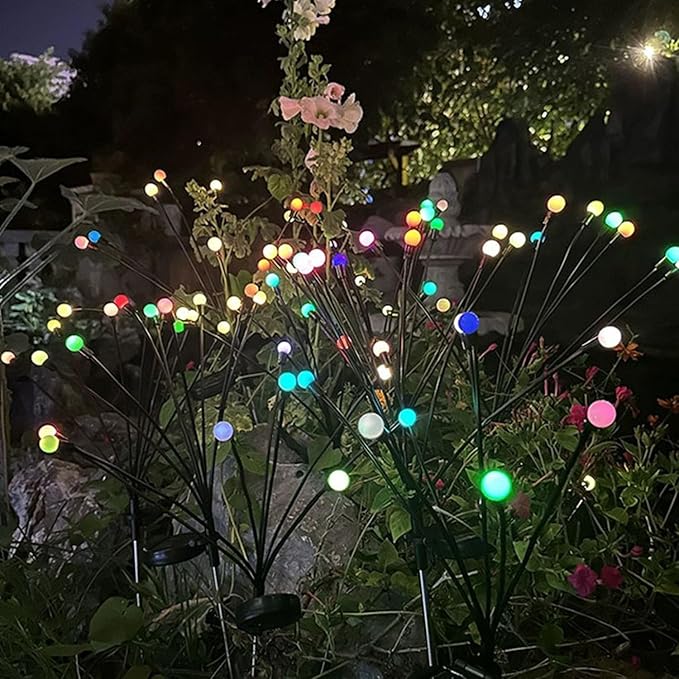 COVS Solar Garden Lights 8 LED Vibrant Firefly Starburst Swaying Lights by Wind Solar Lights for Outside Garden Decoration Firefly Lamp Outdoor Waterproof Multi Color (4 Pack, Multi-Colored)