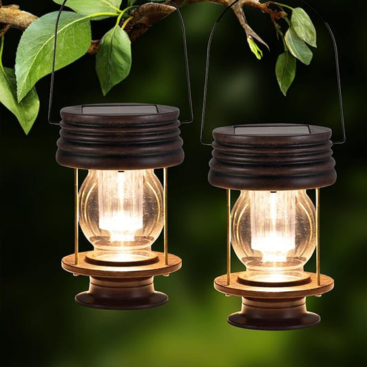 pearlstar Solar Lanterns Outdoor Hanging Solar Lights with Handle for Pathway Yard Patio Garden Decoration, Outside Solar Table Lamp, 30Lumen (8.3”-2 Pack)