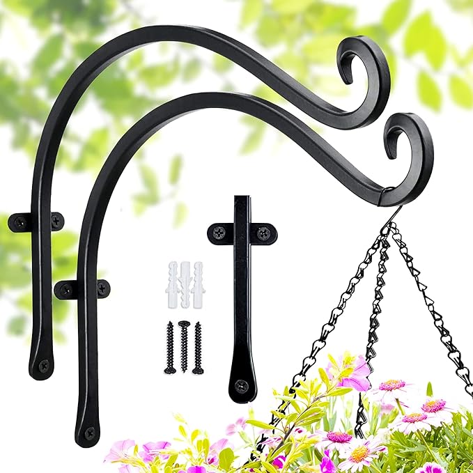 Hanging Plant Brackets Outdoor: 12-Inch Hanging Plant Hangers Wall Hooks - Wall Mount Brackets for Bird Feeder Flower Baskets Black