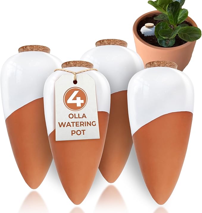 Plant Self Watering Globes - Terracotta Watering Spikes - Slow Release Olla Pots - Holds 16 oz - Drip Irrigiation Olla System
