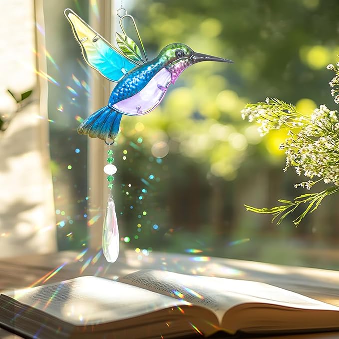 WEISIPU Crystal Suncatchers for Windows - Hummingbird Crystal Ball Prisms Hanging Crystals Ornament for Home Garden Office Wedding Christmas Decoration-Hummingbird