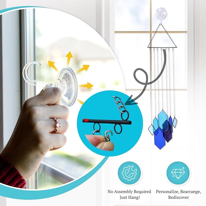 Stained Glass Window Hanging Sun Catchers Indoor Window Decor Azure Dream Stained Glass Panels Handcrafted Preassembled Vivid Real Stain Glass Art Reconfigurable