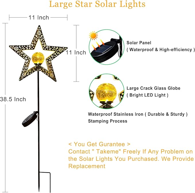 TAKE ME Star Solar Lights Garden Outdoor Decor Waterproof Metal Solar Stakes Lights for Patio Yard Walkway Lawn Patio Mothers Day Garden Gifts Mom Wife Grandma