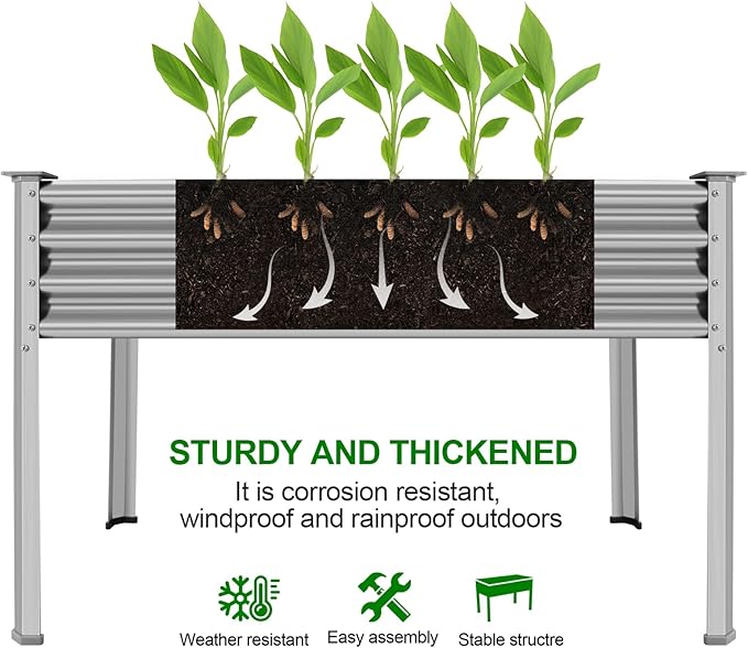 Land Guard 2Pcs Galvanized Raised Garden Bed with Legs, 48×24×32in Large Metal Elevated Raised Planter Box with Drainage Holes for Backyard, Patio, Balcony, 400lb Capacity
