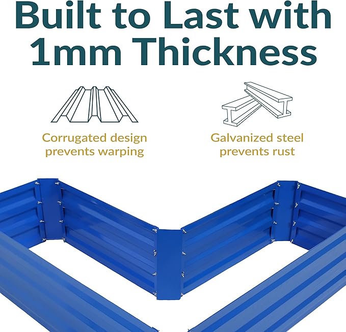 Sunnydaze Galvanized Raised Garden Bed - Metal Raised Bed for Gardening - Outdoor Planter Box for Flowers, Plants, and Vegetables - Blue - 12" L-Shaped