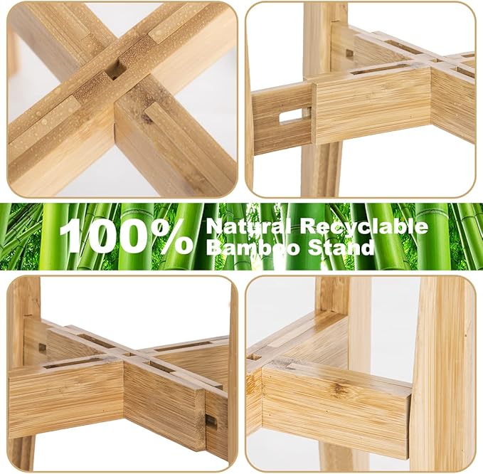 OERGKE 2 PACK Adjustable Plant Stand Indoor, Bamboo Mid Century Modern Plants Stands, Corner Flower Holder for Living Room, Fits 8 to 12 Inches Pots, (Pot & Plant Not Included)(Nature)