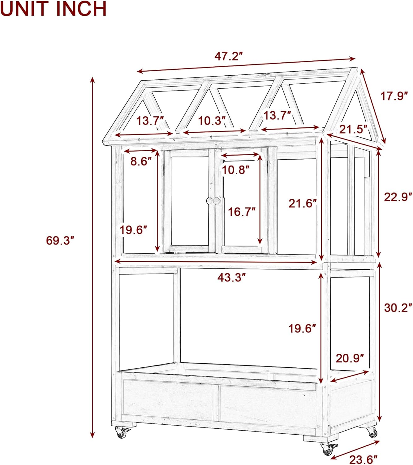 Garden Wood Portable Cold Frame - Mini Greenhouse with Wheels, Open Roof & Storage (Black+ Wood Color + WoodColor)